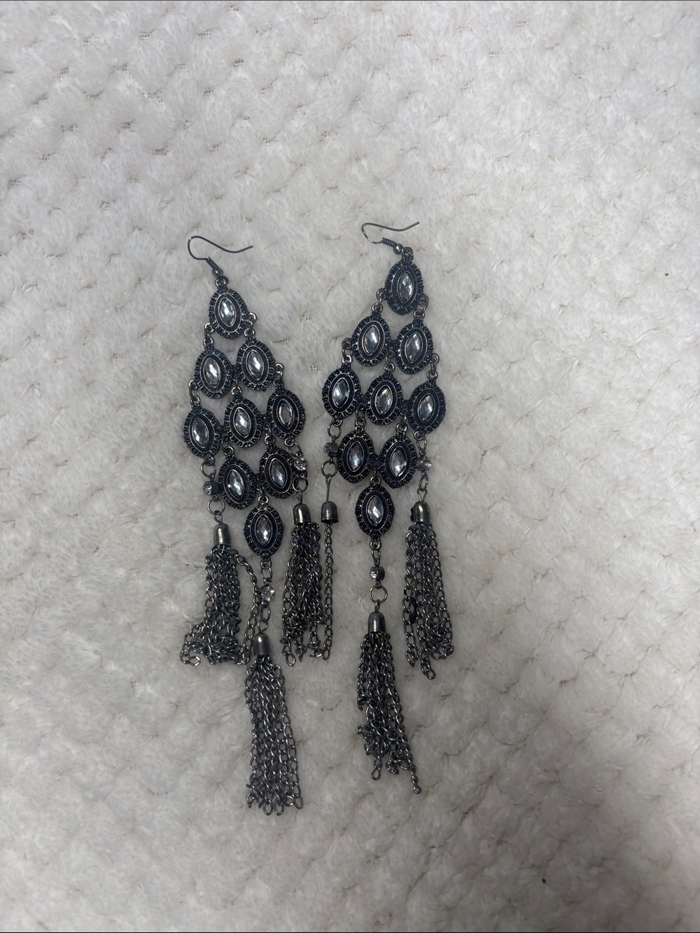 Gunmetal Tassel Chandelier Earrings - Women Jewelry
